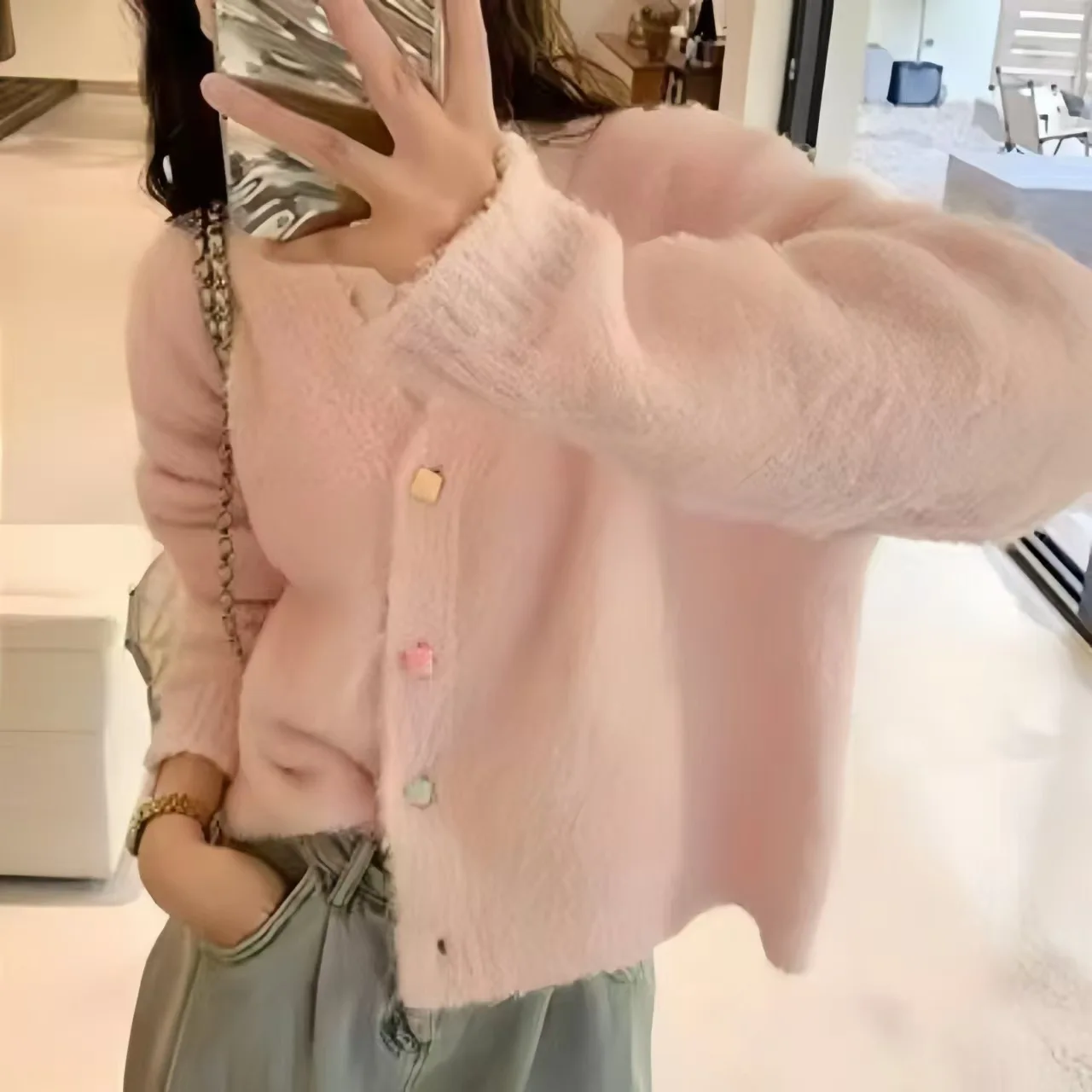 FIGOHR Korean Knitted Sweater Girl's Style Macaroon Candy Color V-neck Knitted Cardigan Coat 2025 Spring