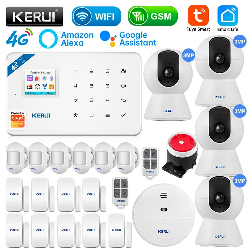 

KERUI W184 Tuya Security Protection Smart Home GSM 4G WIFI Alarms Anti Theft Security Alarm System Kit Sensor 6 Languages Garage