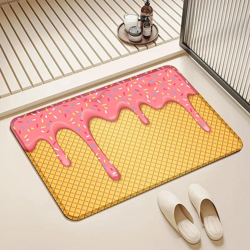 

Full Pink Frosting Waffle Print Door Mat Non-Slip Absorbent Floor Rug for Home Kitchen Decor