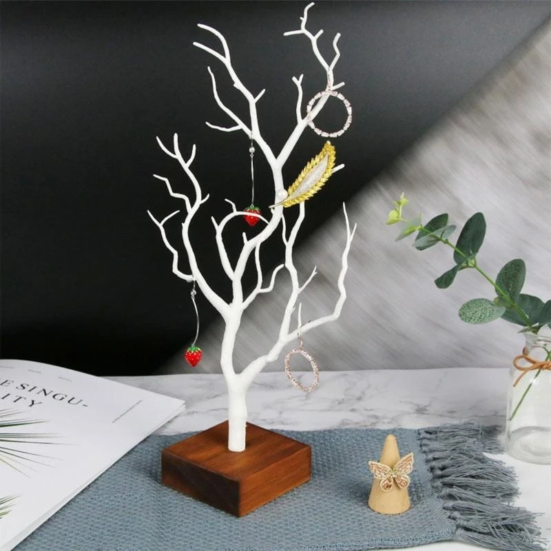 Necklace Holder Rack Display Tower with Wooden Base for Earring Stand