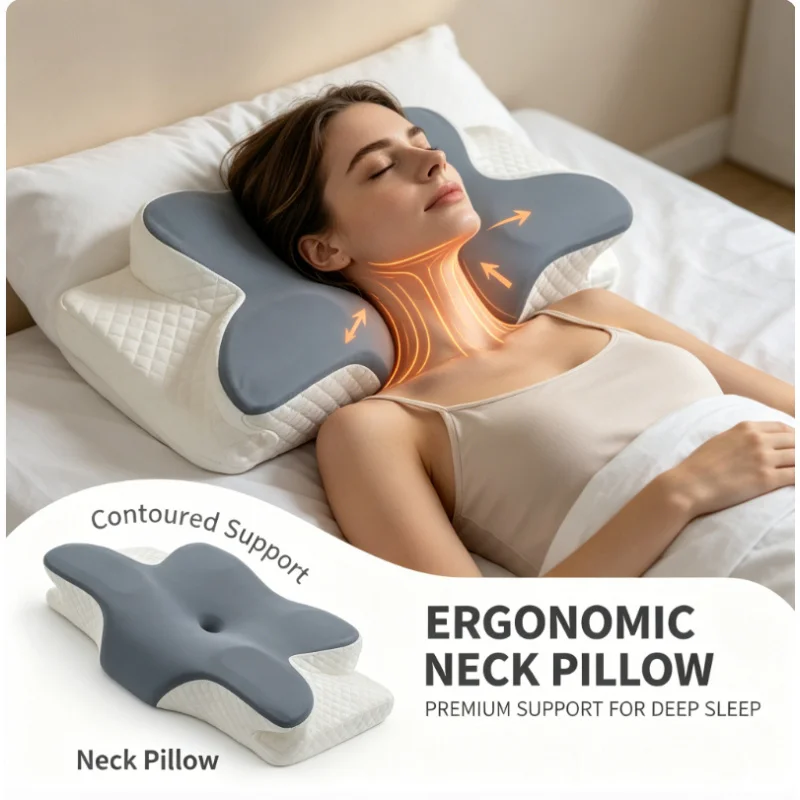 Oreiller cervical en mousse à mémoire de forme rafraîchissante pour l'été, soulagement des douleurs cervicales, soutien ergonomique pour les dormeurs sur le côté, le dos et le ventre, oreiller