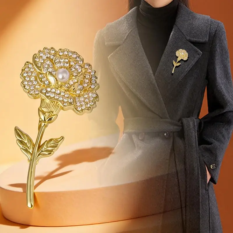 

Creative Carnation Brooch Luxury With Pearls Metal Corsage Ornament Decorative Lapel Pin Gift Giving 1/2PCS