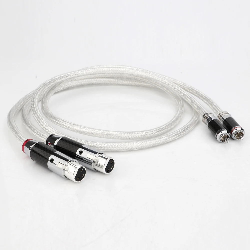 Pair 4N Pure Silver Cable XLR To RCA Audio Interconnect Cable  Hifi Balanced Wire 18AWG Solid PSS Core Silver-Plated Plug