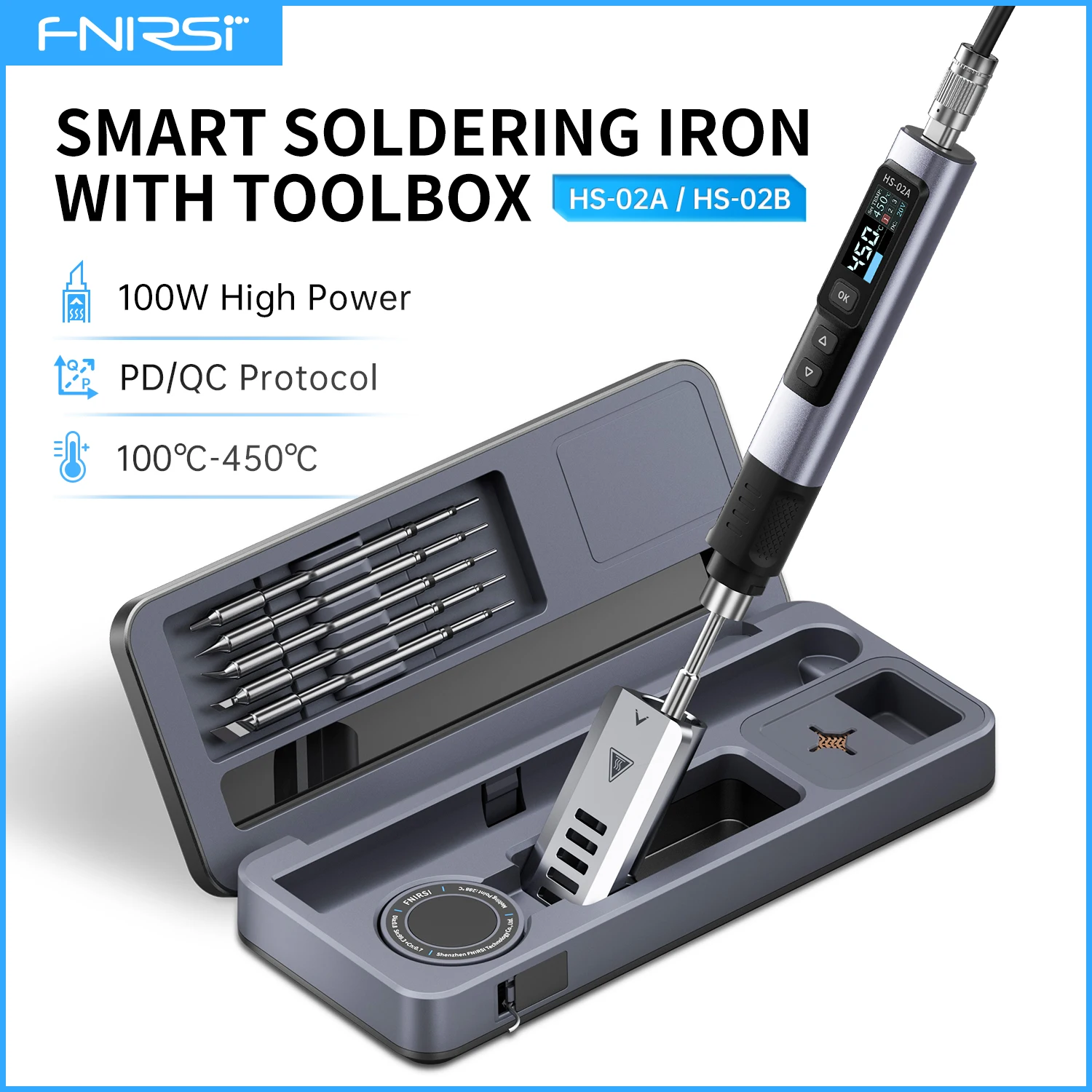 FNIRSI HS-02 Tragbarer Lötkolben, einstellbare Temperatur