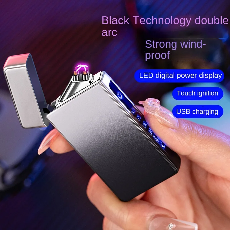 2023 New Double Arc Plasma Lighter with Digital Display, Rechargeable Flameless Windproof Lighter, Gift for Men