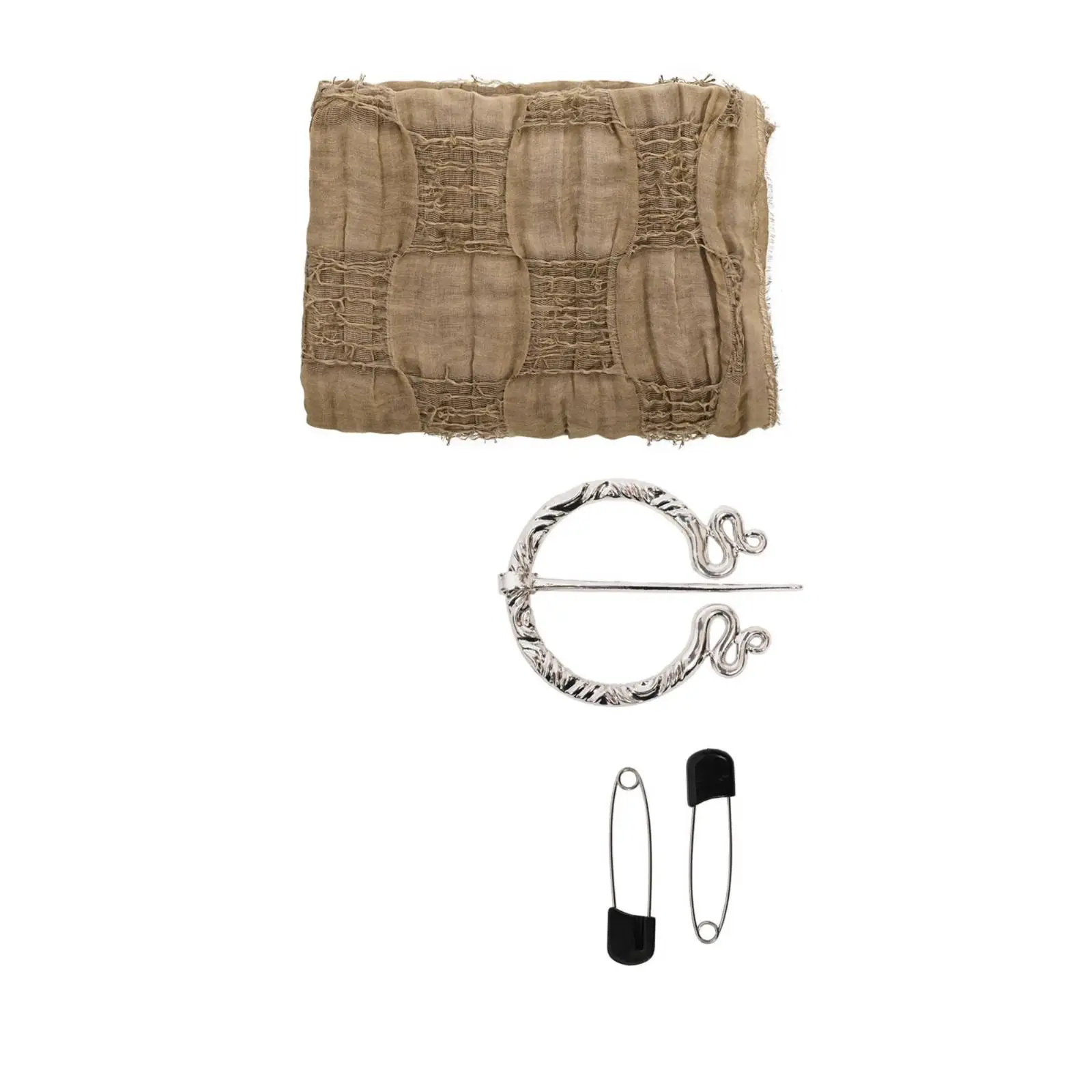 Cotton Linen Women Shawl Hooded Fringed Wrap Distressed Drape with Brooch Clasp Textured Panels for Bohemian Style Outfit