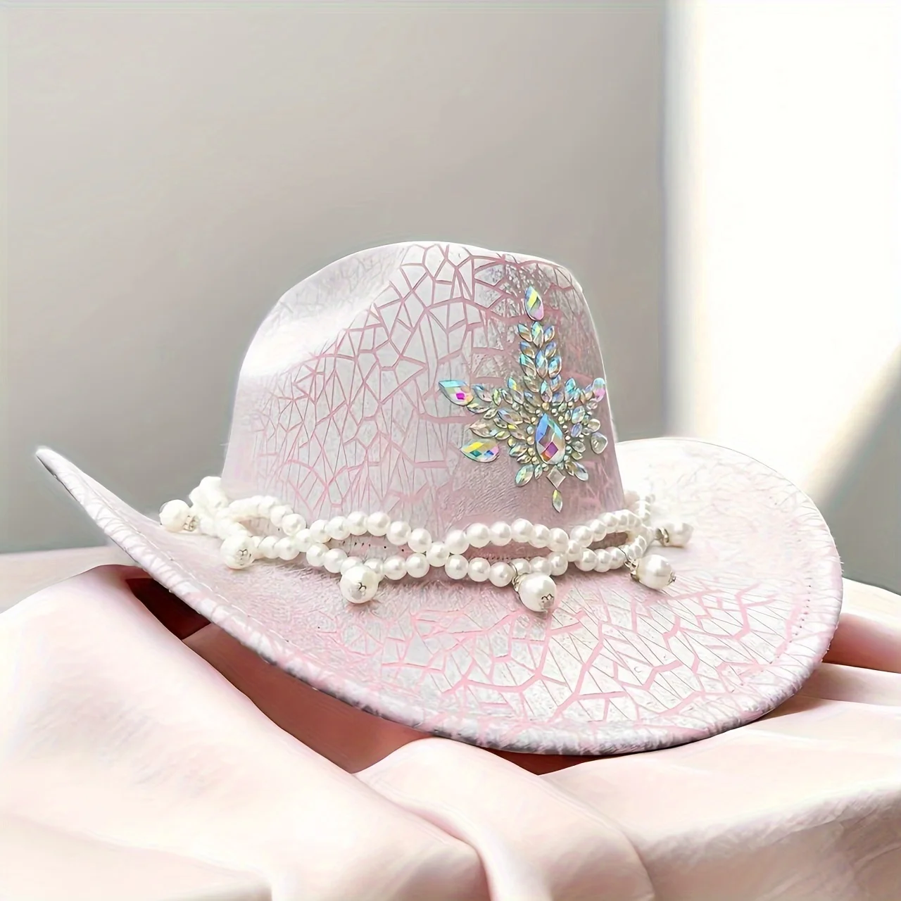 HongLuan roze glitter kostuumhoed volwassene en cowboyhoeden strass voor dames, cowboy cosplay vrouwelijke accessoires en cowgirl pet