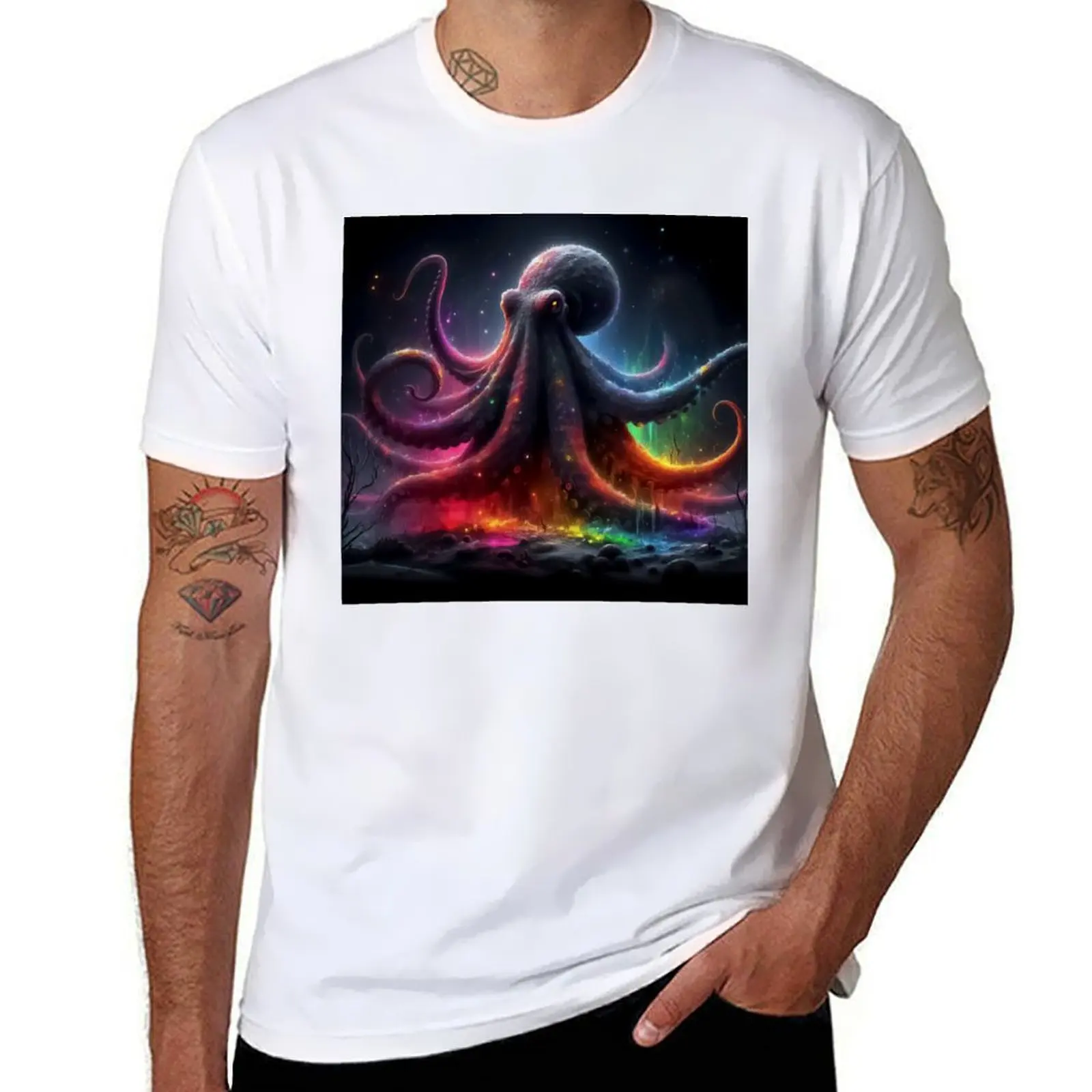 

Monochromatic Octopus Within Rainbow Color Splash T-Shirt man t shirt luxury essential t shirt T-Shirt