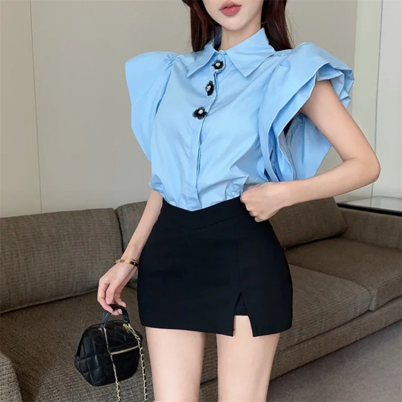 

Женские рубашки и блузки с пышными рукавами, милые, весенне-летние, в стиле ретро, элегантные, в корейском стиле, с оборками, модные