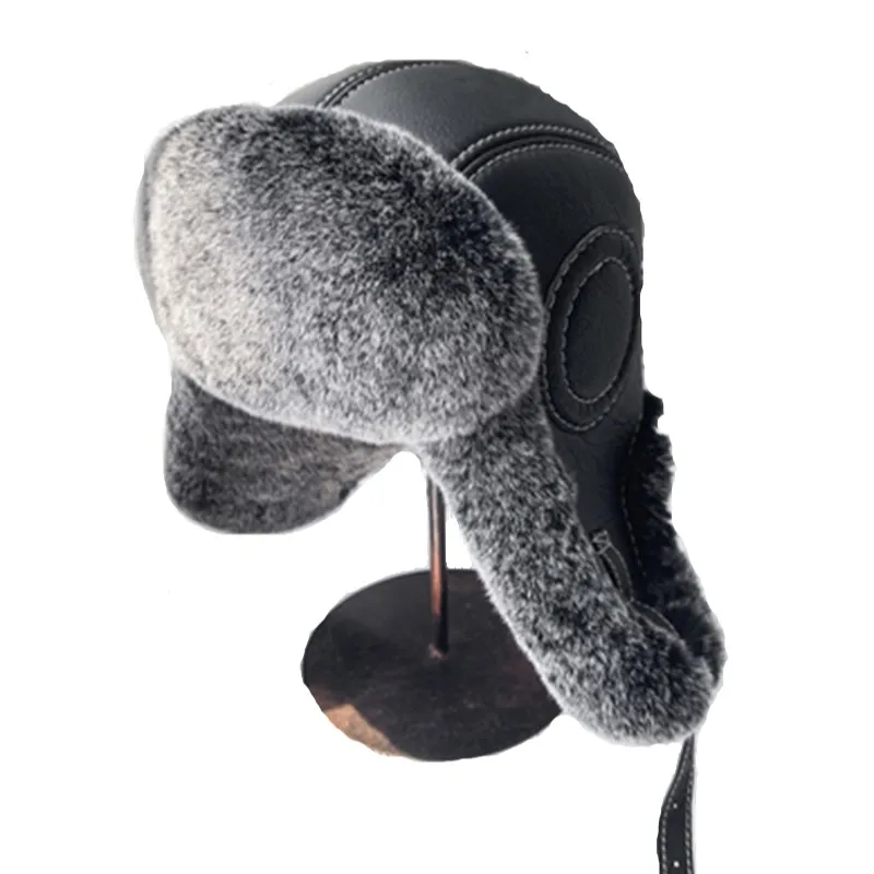 Quality Winter Russian Earflap Real Rex Rabbit Fur Hat for Men CX-C-10