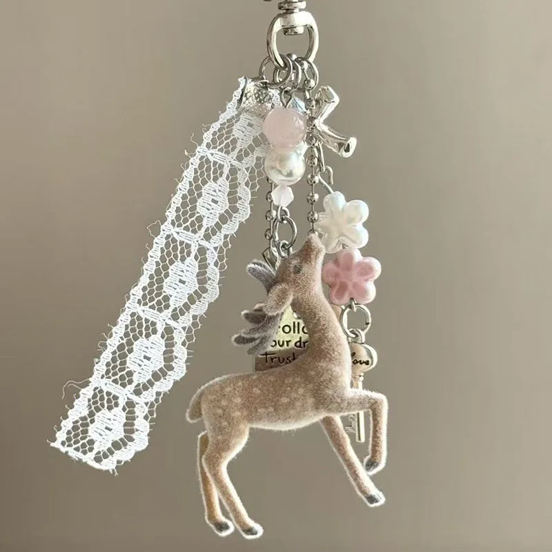 Novo Chaveiro Coreano Fofo de Veado Portátil, Pingente de Bolsa Artesanal com Miçangas DIY, Chaveiro de Moda