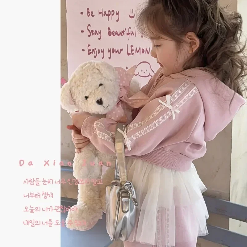 Boutique 2024 Kids Fall Winter Clothes Baby Girls Kawaii Lace Bow Hoodie and Sweatpants 2 Piece Set Princess T-shirt Dress Tutu