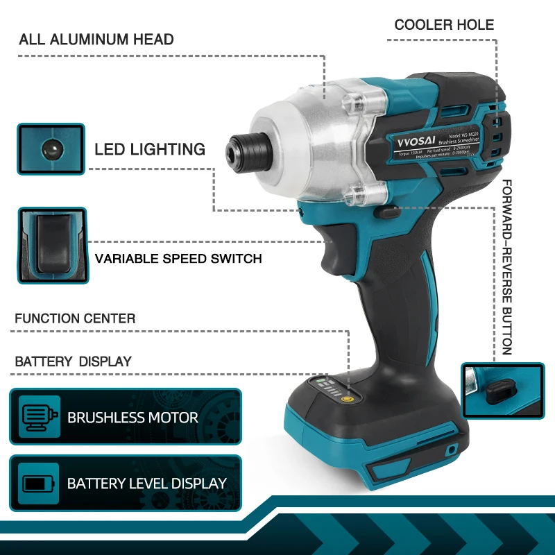 VVOSAI MT-SER 20V Cordless Electric Screwdriver Brushless Impact Wrench Rechargable Drill Driver For 18V Makita Lithium Battery