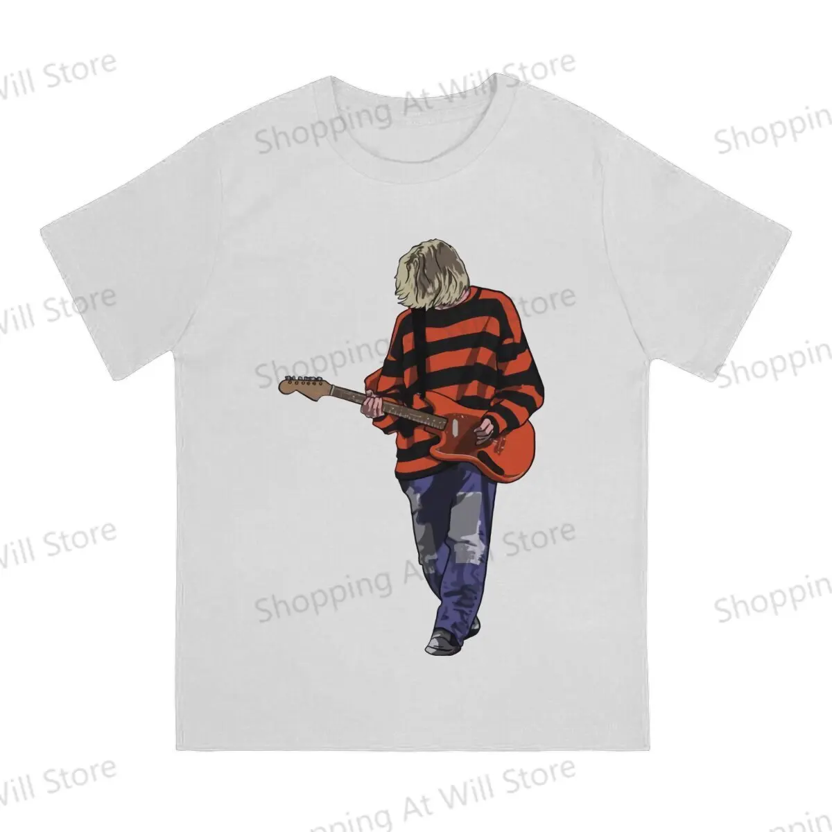 Tops 100% Cotton Fun Fashion Stripey Kurt Men's and women's T-shirts Kurt Cobain Guitar  Tshirt Top