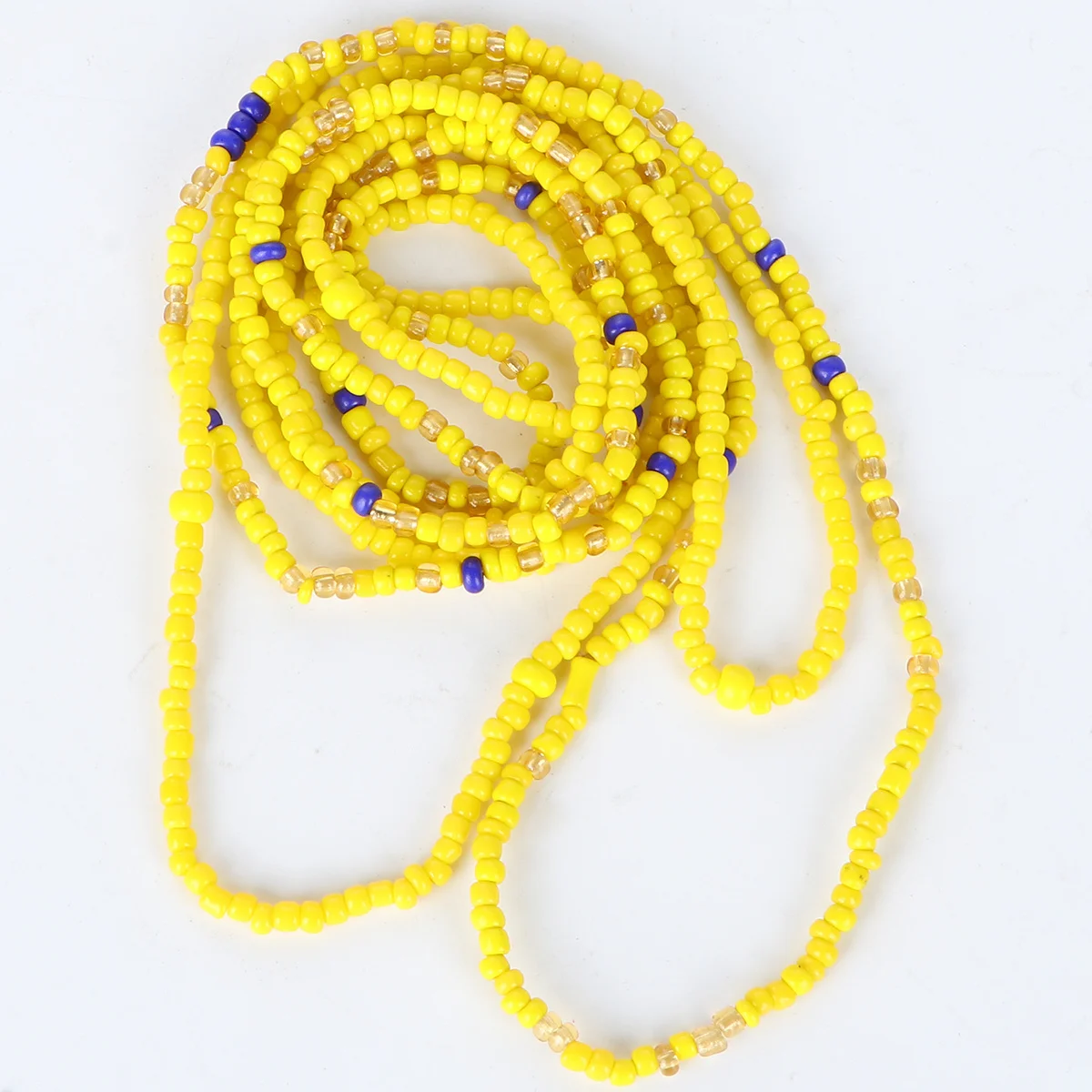 黄色の手作りガラスビーズウエストチェーン、腹部装飾、ウエストジュエリー、旅行、ダンスアクセサリー（女性用）