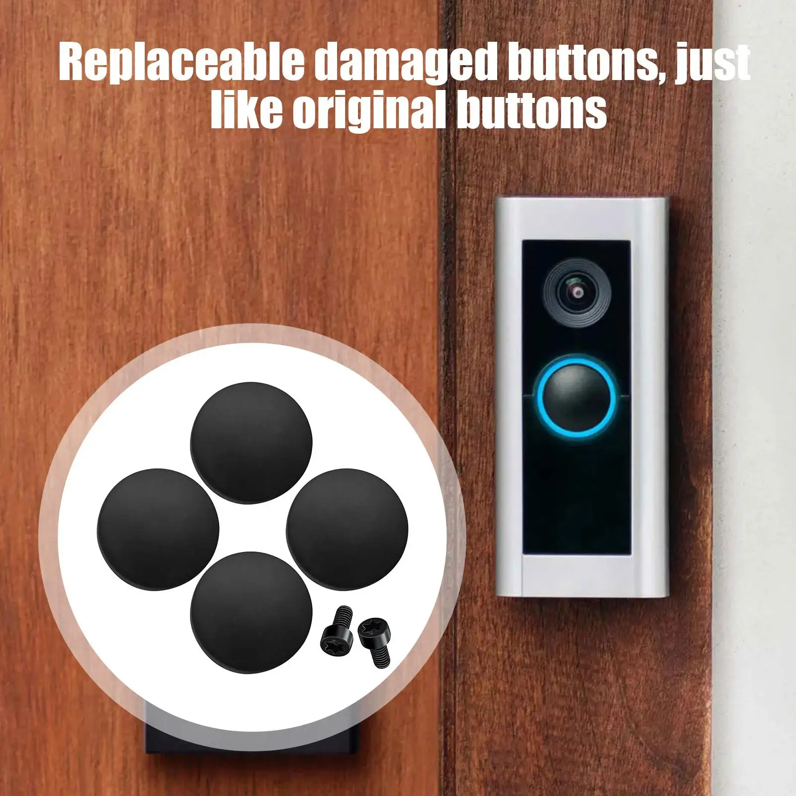 4pc Round Doorbell Button Door Bell Buttons Replacement with Screws Ring Fix Damaged Broken Cracked Button Door Cover Substitute