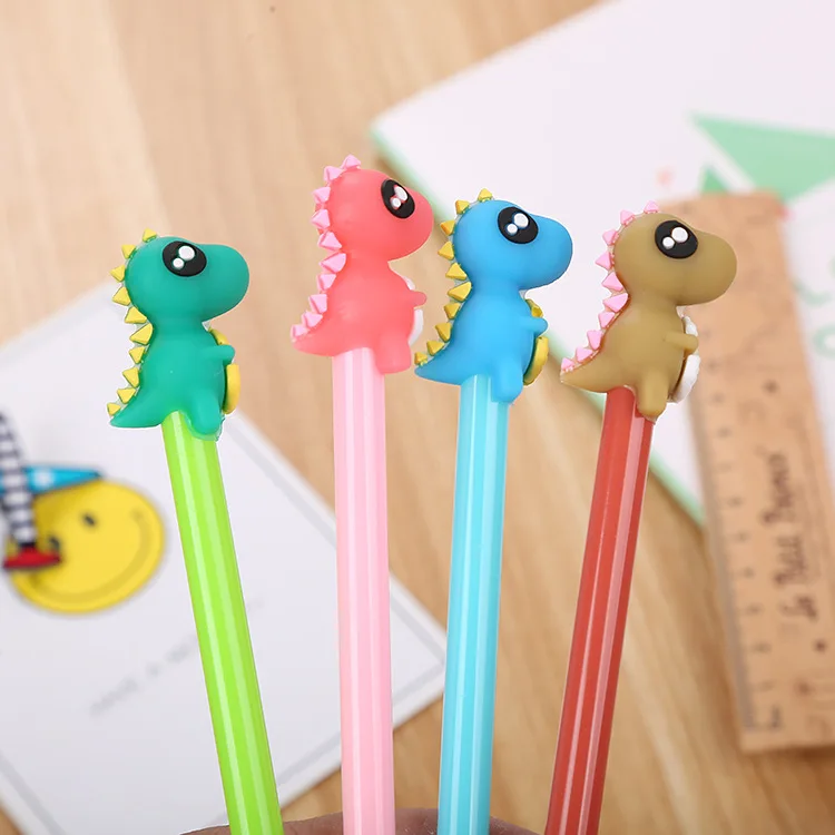 

50PCS Creative Stationery Dinosaur Silicone Head Neutral Pen, Cute Cartoon Learning Office Water-based Signature Pen Factory Dir