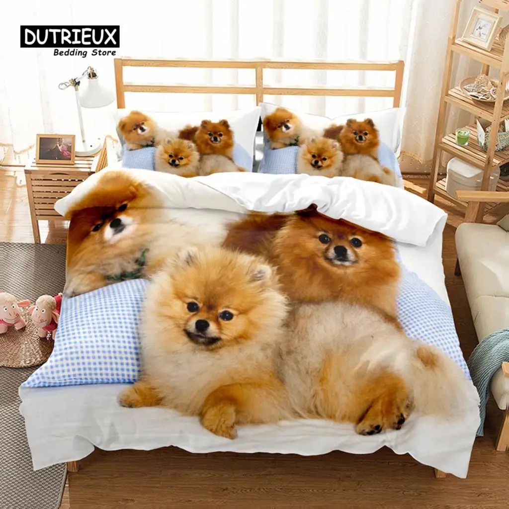 Puppy Lovers 3D Dog Duvet Cover Set, Fashion Bedding Set, Soft Comfortable Breathable Duvet Cover, For Bedroom Guest Room Decor