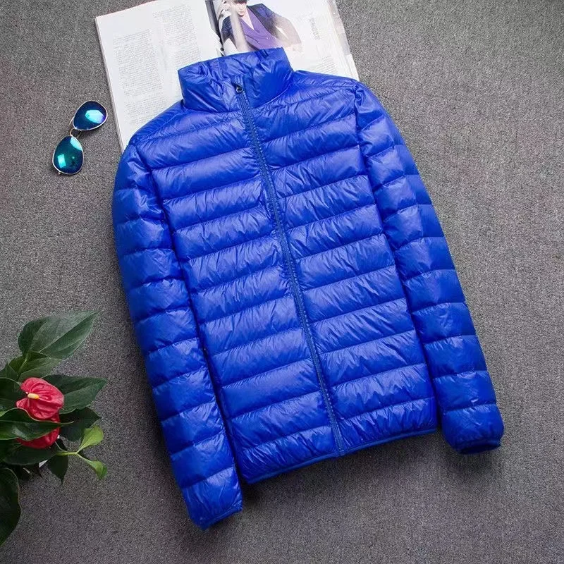 Chaqueta de plumón de pato ultraligera para hombre, Parkas finas con capucha portátiles, abrigo a prueba de viento, 0-10 ℃, 6XL