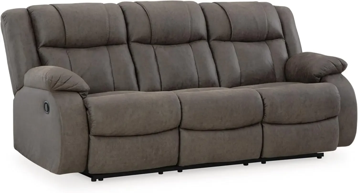 Design by Ashley First Base Contemporary Faux Leather Manual Reclining Sofa, Gray