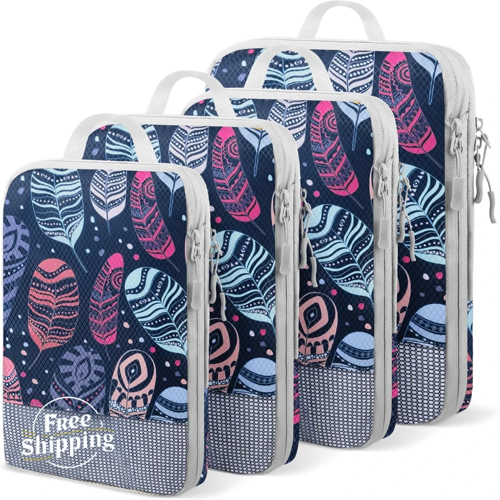 

4 шт./компл. компрессионная сумка для хранения с принтом, большая вместимость, расширяемые сумки для хранения багажа, набор влагонепроницаемых складных чемоданов, сумка