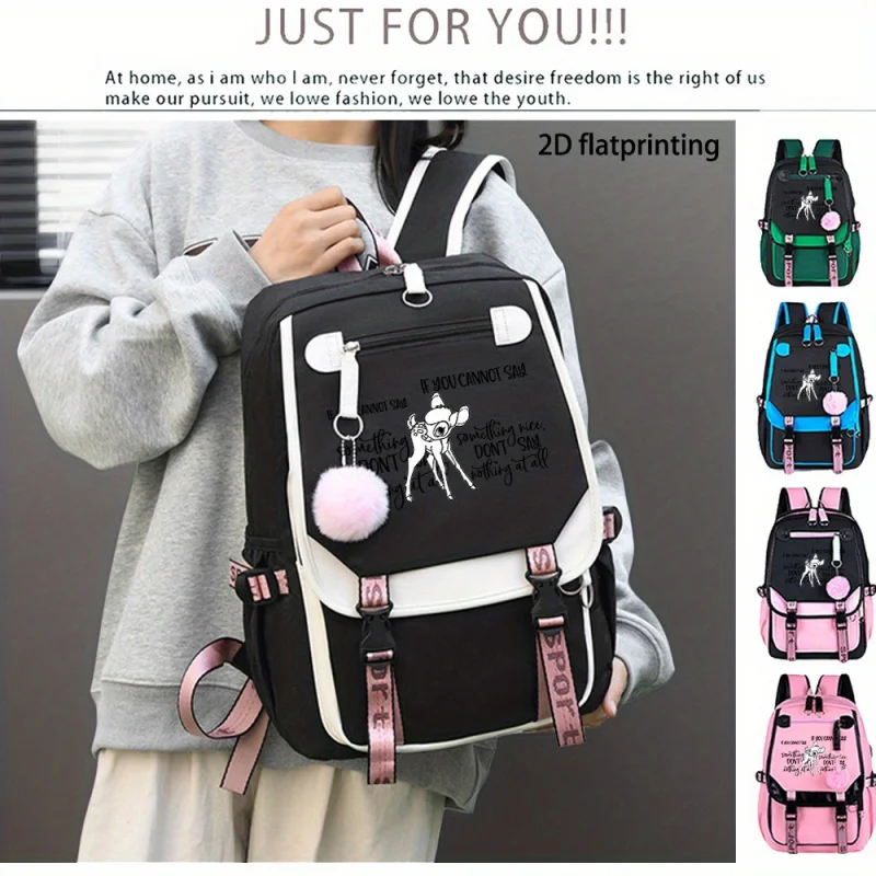 

1 шт. Рюкзак DISNEY Bambi с принтом Bambi и Thumper — легкая школьная сумка для книг, регулируемые ремни и дизайн с несколькими карманами для и