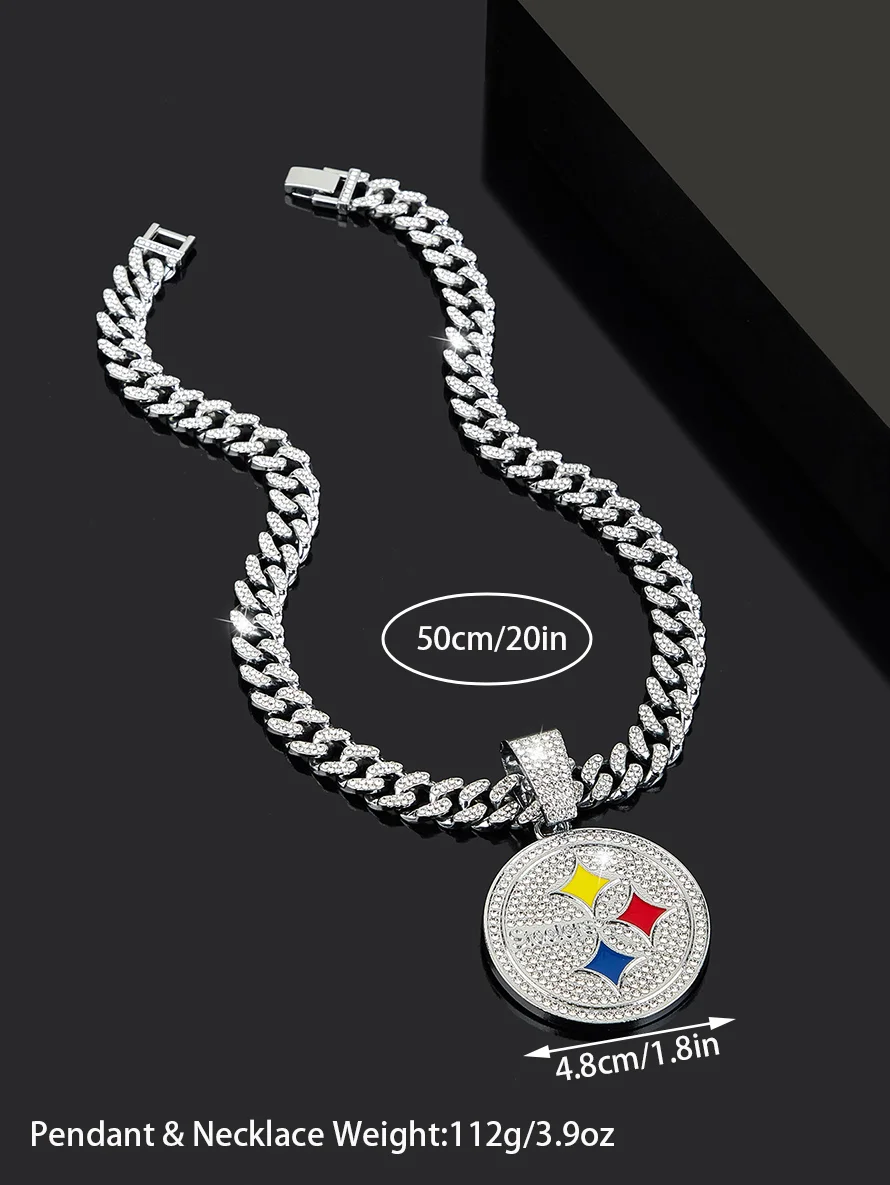 Summer Hip-Hop Zinc Alloy Rhinestone Decor Round Shaped Pendant Necklace Men\'s Necklace Jewelry Gift  for a Stylish Look