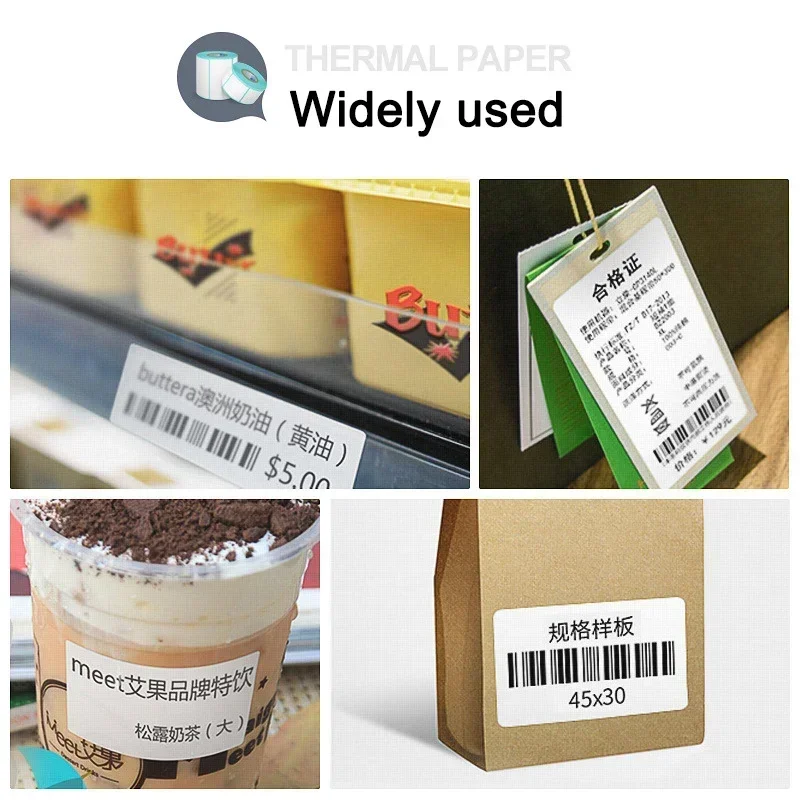 1Roll Width 40/50/60/70/80/90/100mm Self-Adhesive Stickers Shipping Thermal Label Barcode no Carbon Band Required