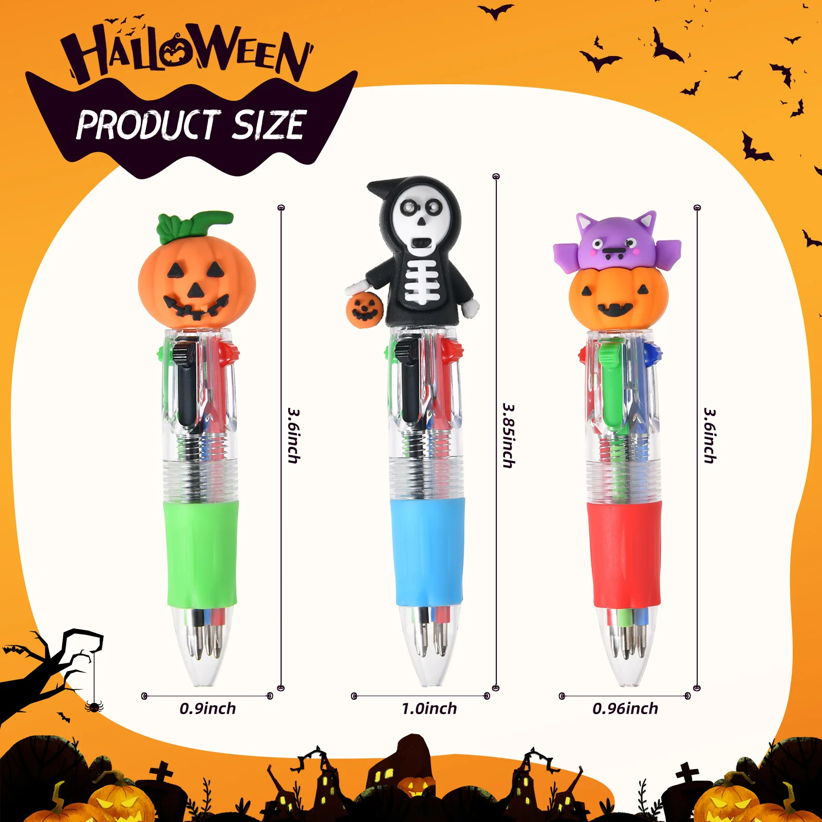 10/15/20/30 Stück Niedlicher Halloween-Themen-Vierfarbiger Stift für Halloween-Horror-Party, Partygeschenk, Souvenir, Kinderpreis, Dekoration – Detail 4