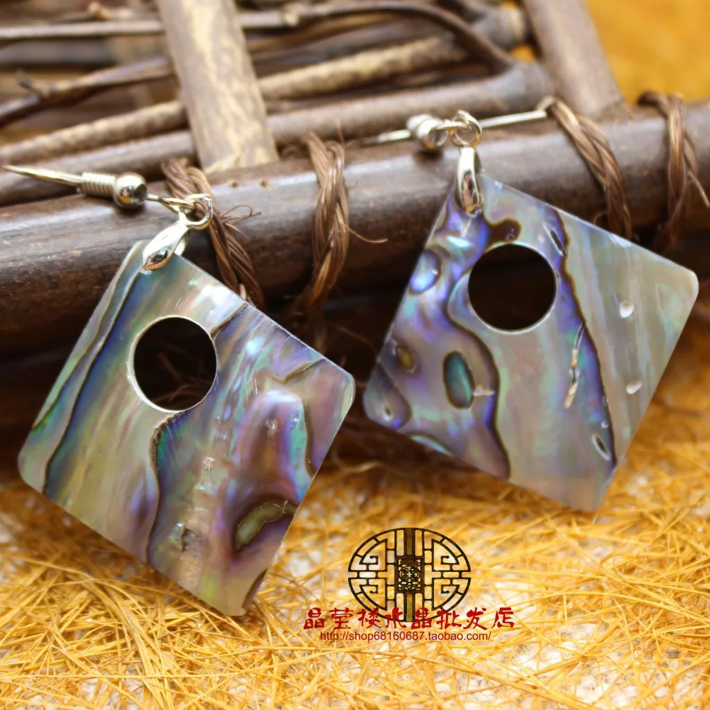 Natural Abalone Shell Water Drop Earrings Square Flat Paua Shells Geometric Dangle Earring for Women Casual Jewellery