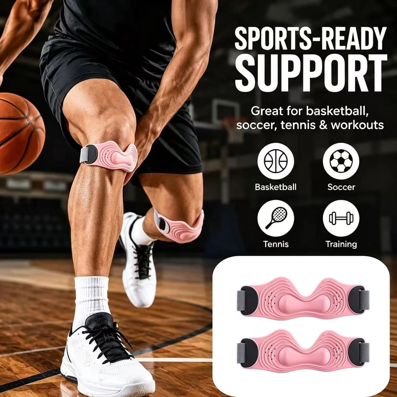 Silicone Patellar Tendon Support Strap 2 Pack Patella Knee Strap Adjustable Anti-slip Knee Support Brace Sports Protector For Ru