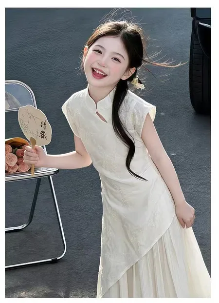 Girls Summer Cheongsam Dress 2026 New Stylish Kids Ancient Style Hanfu Clothing Girl Chinese Style Dress Ancient Style