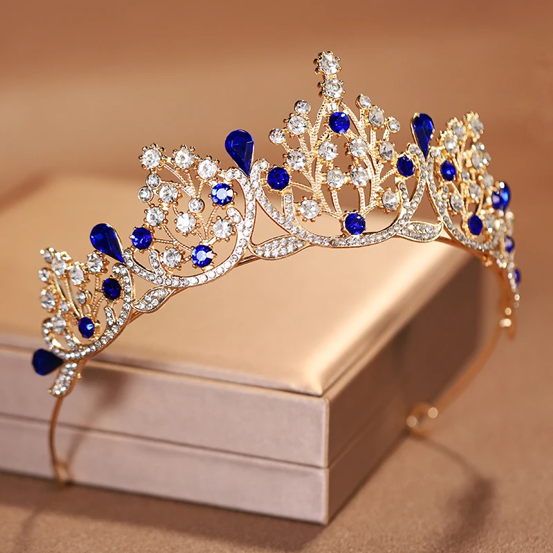 Bridal Crystal Tiara Crown Headwear Blue-colour Baroque Style Classical Ladies' Bridal Wedding Tiara Party Crown Hair Jewelry