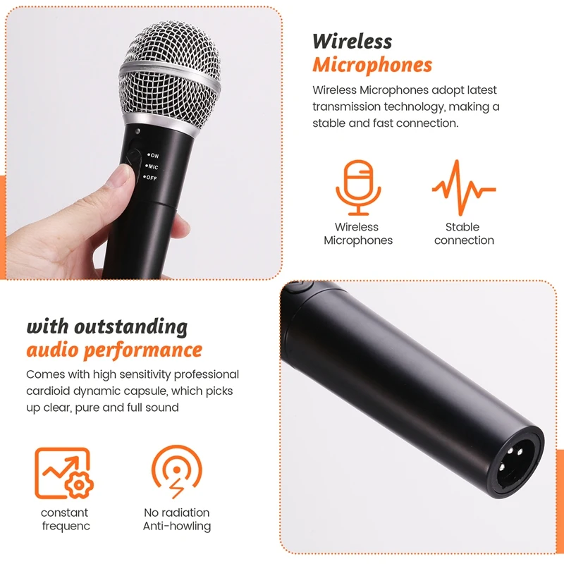 Mikrofon dinamis genggam, mikrofon Karaoke dengan penerima untuk pernikahan Klub