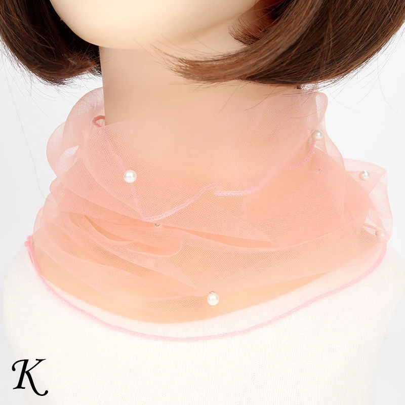 Lace Beaded Scarf Elegant Women Fashion Mesh Fake Pearl Collar Spring Summer Scarves Sun Protection Female Accessories