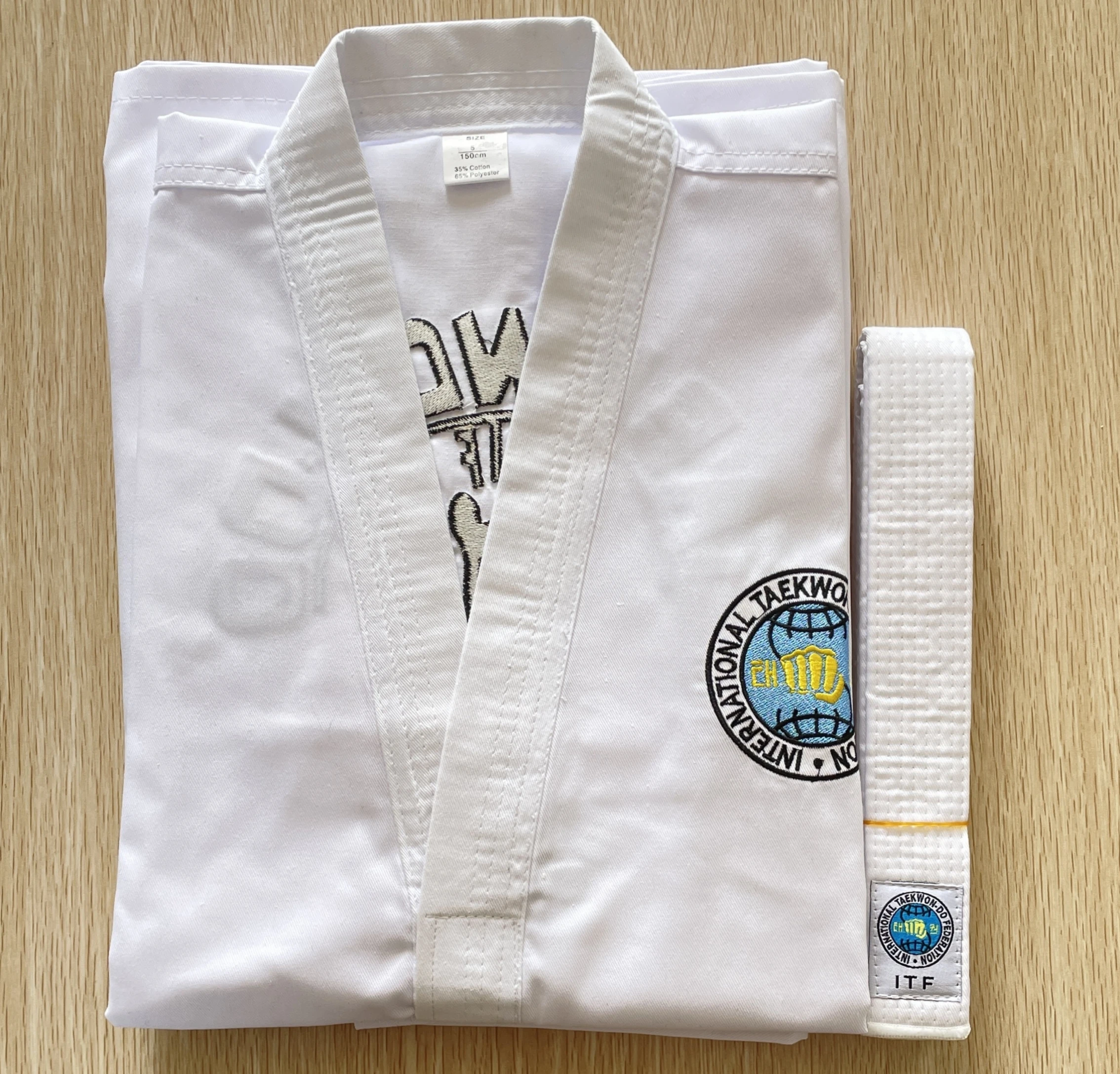 ITF Dobok Student International Taekwondo Uniform Kids Adults White Collar Embroidery Logo Comfortable for Training Competition