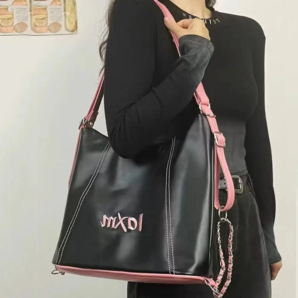 

Letter Embroidery Y2K Tote Bags Texture PU Crossbody Bag Korean Style Backpack Zipper Bag Large-capacity Armpit Handbag Girl
