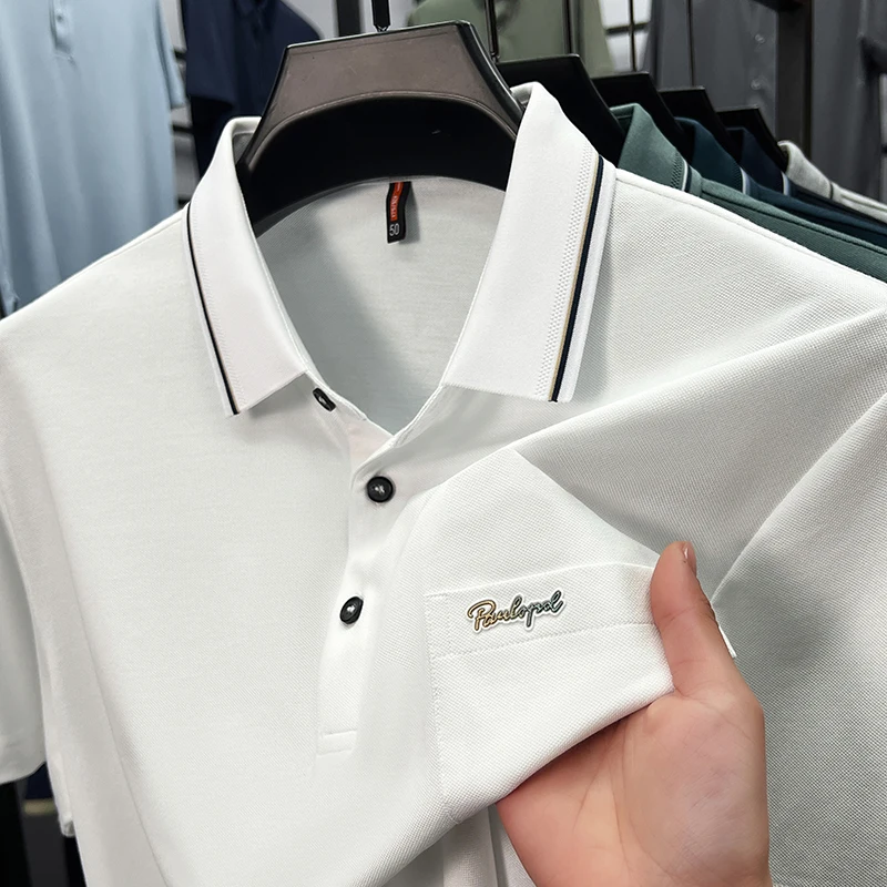 

High quality comfortable cotton short sleeved men's polo shirt summer fashion pocket embroidery design youth top casual T-shirt
