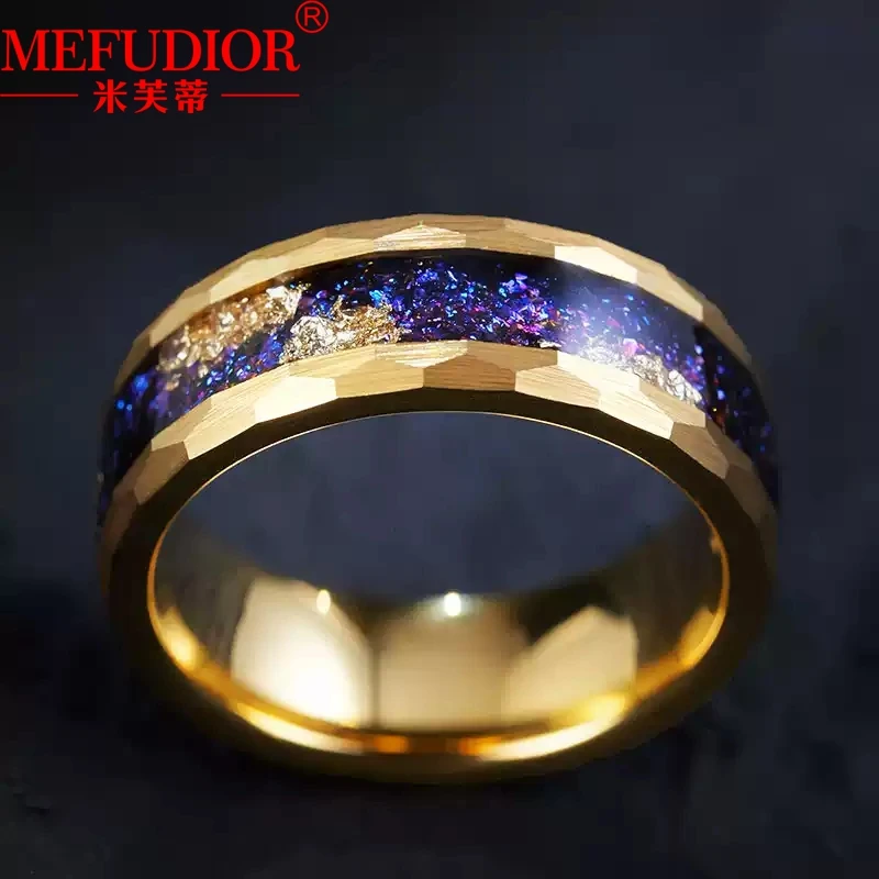 Tungsten Luxury Rings For Men 2MM Thickness Yellow Gold Colour Hip Hop Wedding Band High Quality for Male Party Jewelry Gift