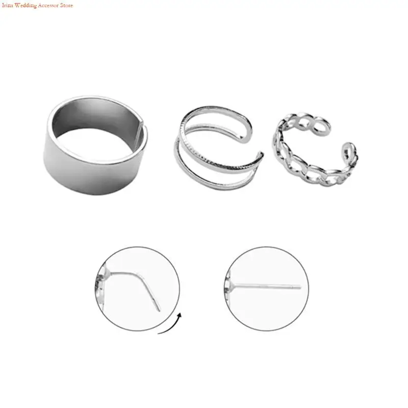 G92D 3pcs/Set Silver for Titanium Steel Ring Opening Adjustable Ring Stacking Ring Fe