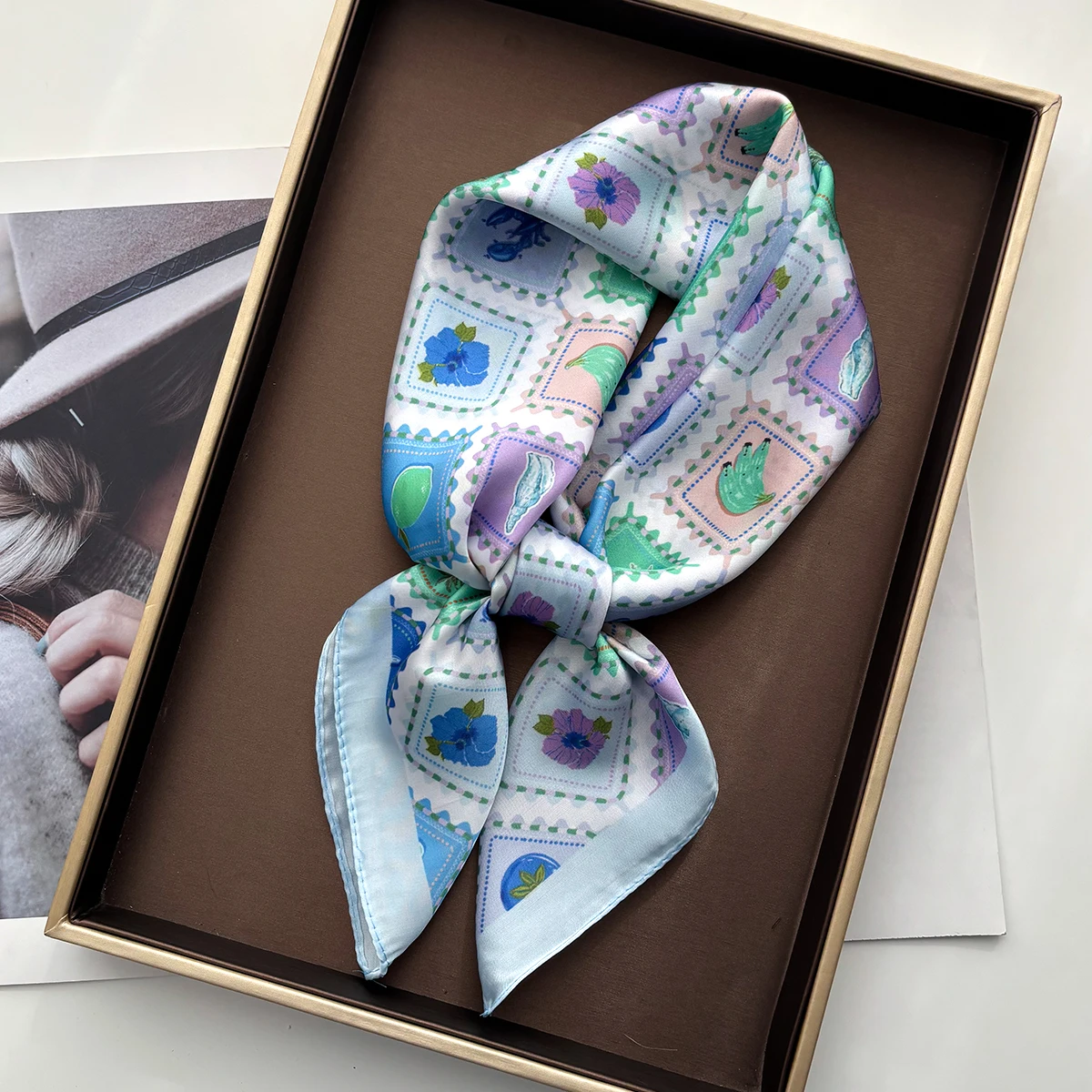 2026 Women Square Scarf Silk Imitation Design Print Neckerchief Bandana Foulard Lady Shawl Scarves Wrap Head Hair Band Ties view 5