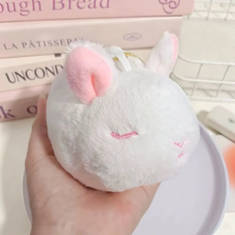 Cute Round Plush Coin Purse Headphone Bag Fluffy Rabbit Stuffed Doll Kawaii Soft Animal Bunny Keychain Kids Toy