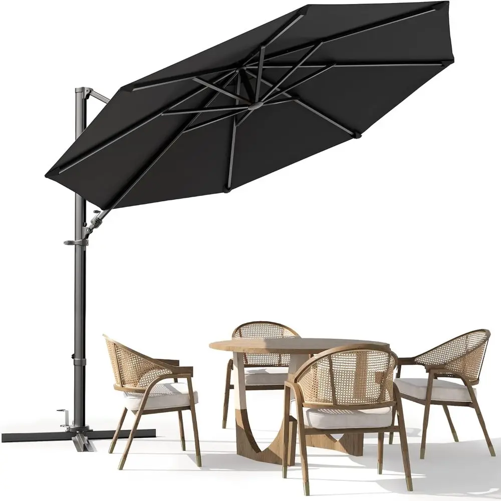 

10-Foot Outdoor Patio Umbrella with Tilt and 4 Height Options, 360-Degree Rotating, No Base, Ideal for Hanging Shade in Gardens,