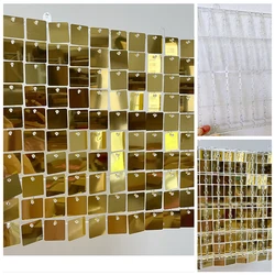 Golden Sequin Backdrop Panels for Wedding Party, Baby Shower Background, Wall Decor, Shimmer Backdrop Curtain Champagne, 49pcs