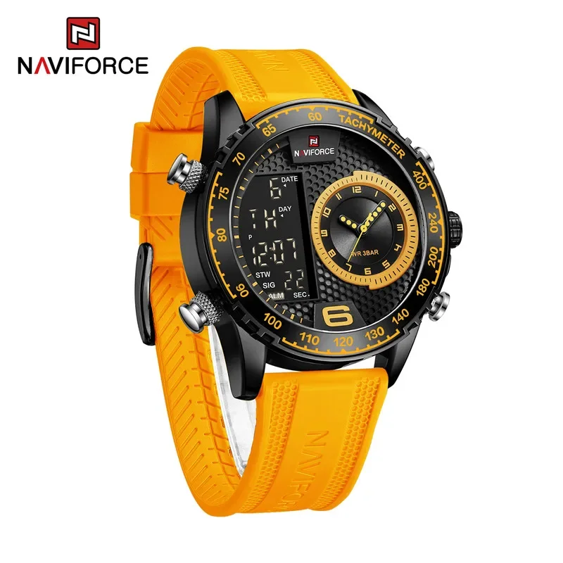 Relojes de marca NAVIFORCE para hombre, correa de silicona, cronógrafo, relojes de pulsera de cuarzo digitales, reloj luminoso resistente al agua a