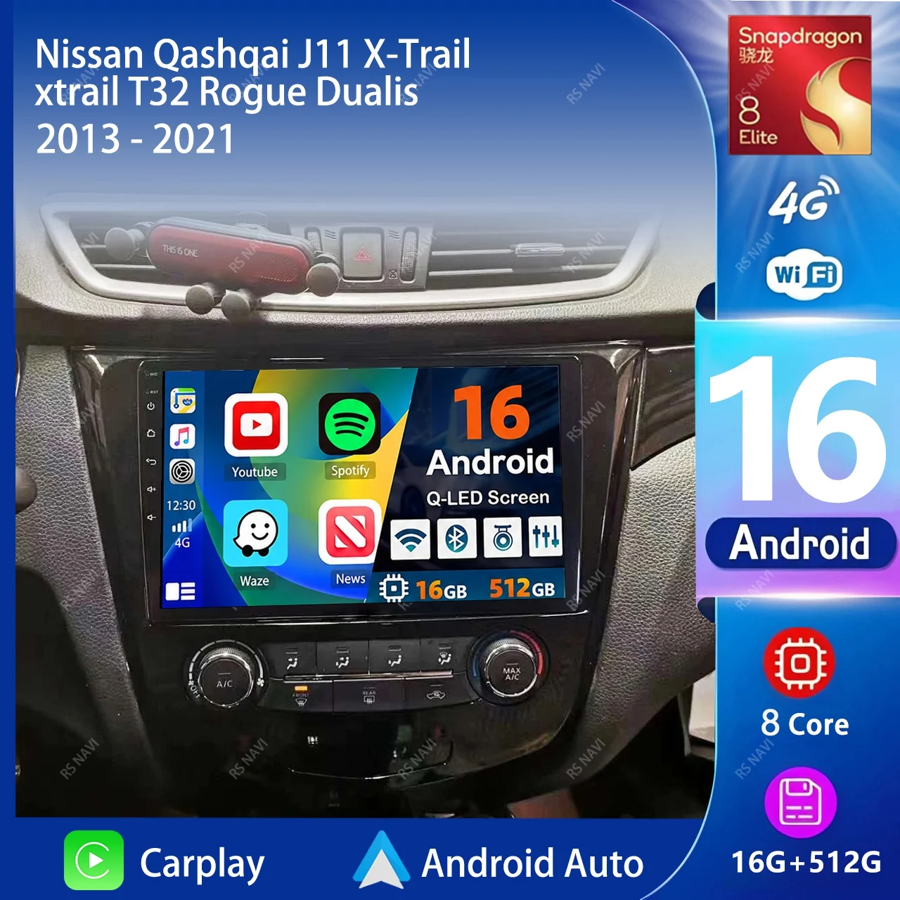 Qualcomm Android 16 Carplay Car Radio Multimedia For Nissan Qashqai J11 X-Trail Xtrail T32 Rogue Dualis 2013-2021 Stereo 2din