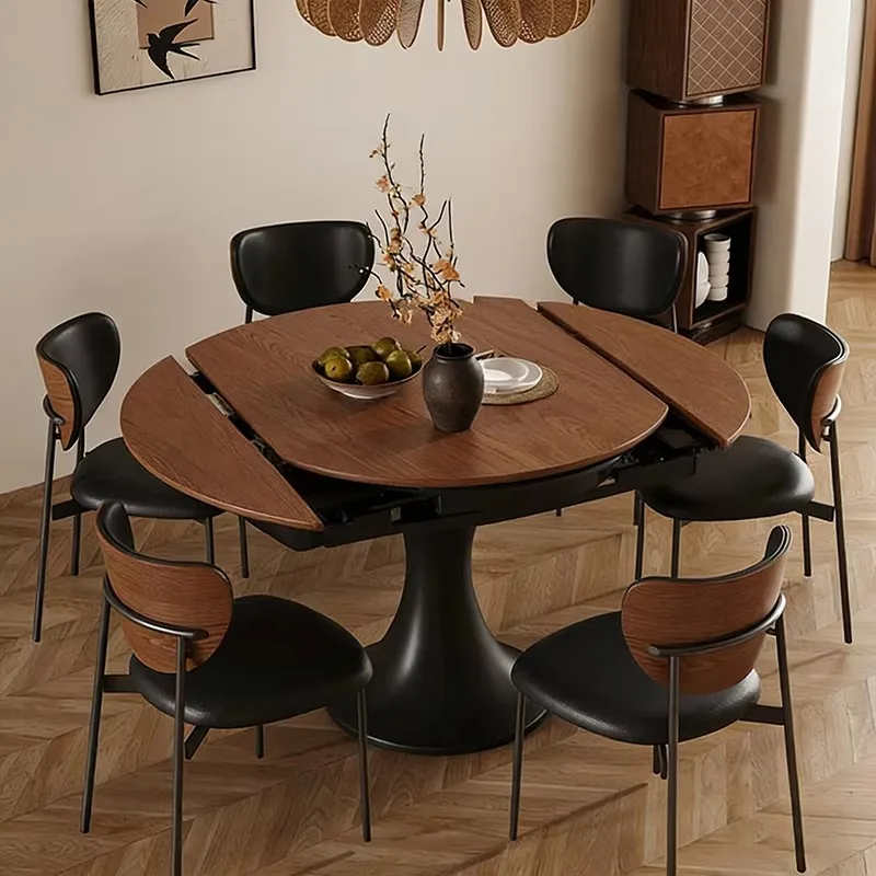 

Solid Wood Round Dining Table French Vintage Style Extending Folding Dining Table Apartment Small-sized Dining Table For Home