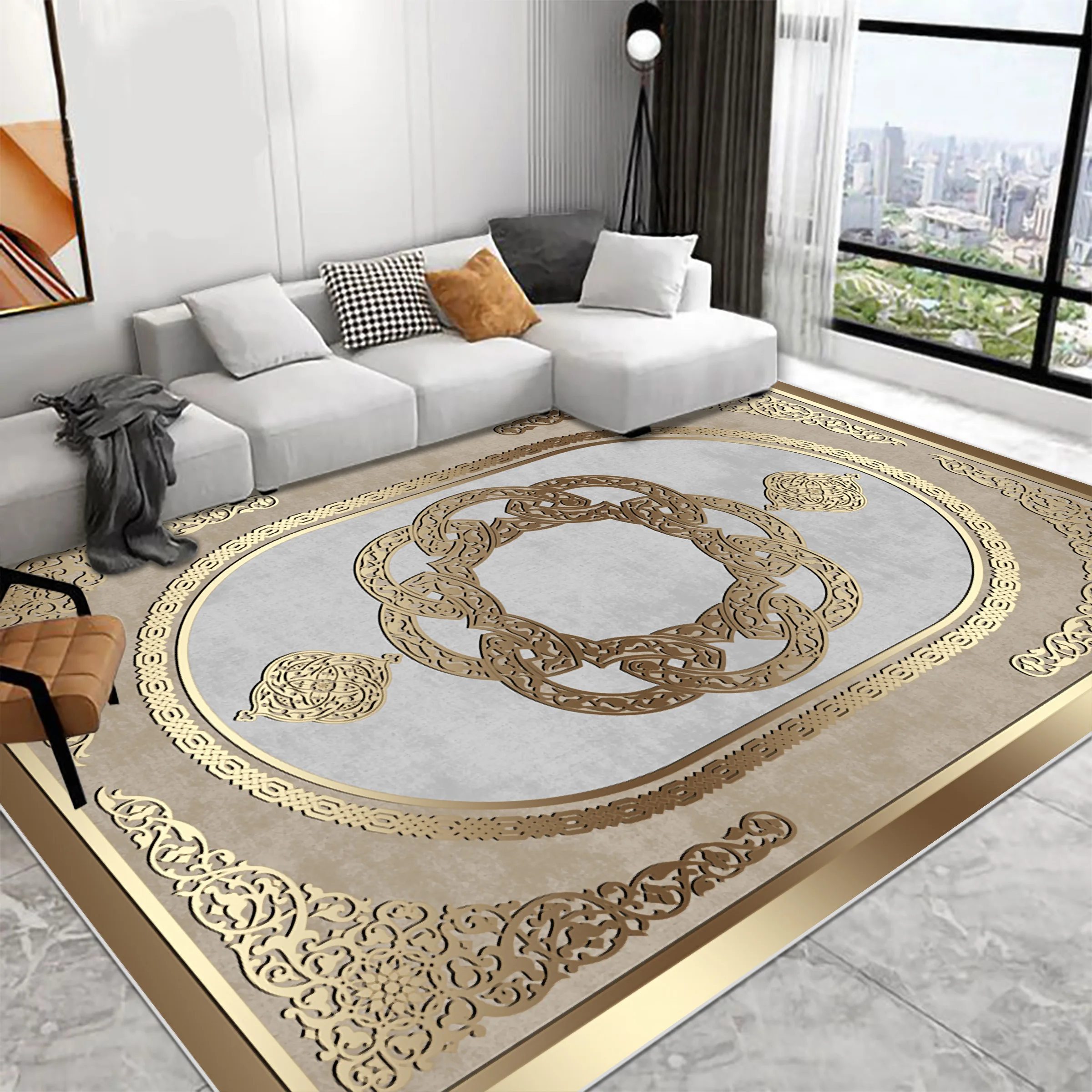 Luxury Decoration Home Carpets Marble Golden Living Room Carpet Hall Sofa Area Large Rug Soft Bedroom Bedside Floor Mat Washable