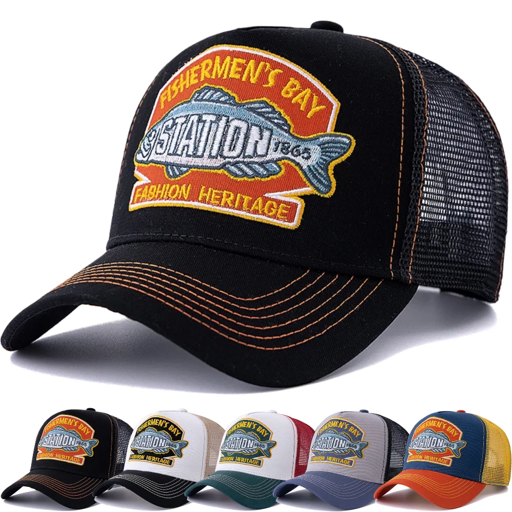 Unisex Summer Fishing Baseball Cap Breathable Mesh Trucker Hat Men Women Big Fish Fisherman Style Cap Fashion Outdoor Hat Cap