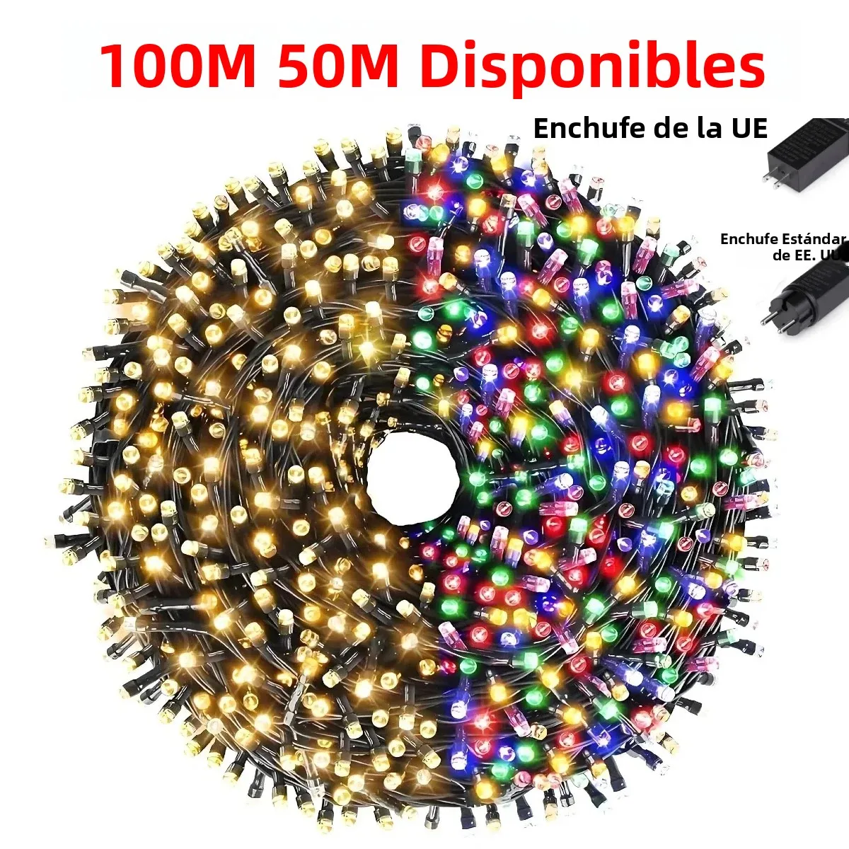 Guirnalda de luces LED de 100M y 50M, lámpara de hadas con 8 modos para patio al aire libre, césped, jardín, Navidad, Halloween, boda, decoración del Festival de Año Nuevo